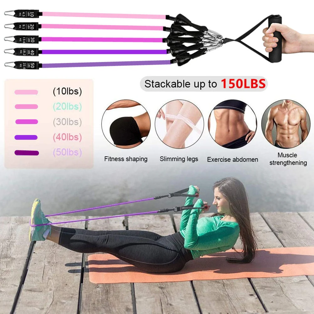 150lbs Resistance Bands Set for Women Latex Exercise Workout Band - Image 18