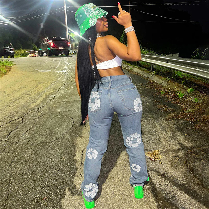 2022 Printing Women Jean Pants Women Clothing Autumn Clothes High Waist Jean - Image 4