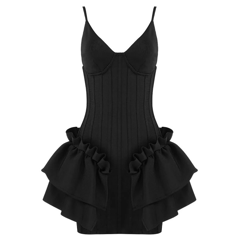 2022 Sexy Summer New Woman Sexy Bandage Dress Spaghetti Strap V-Neck Ruffles - Image 4