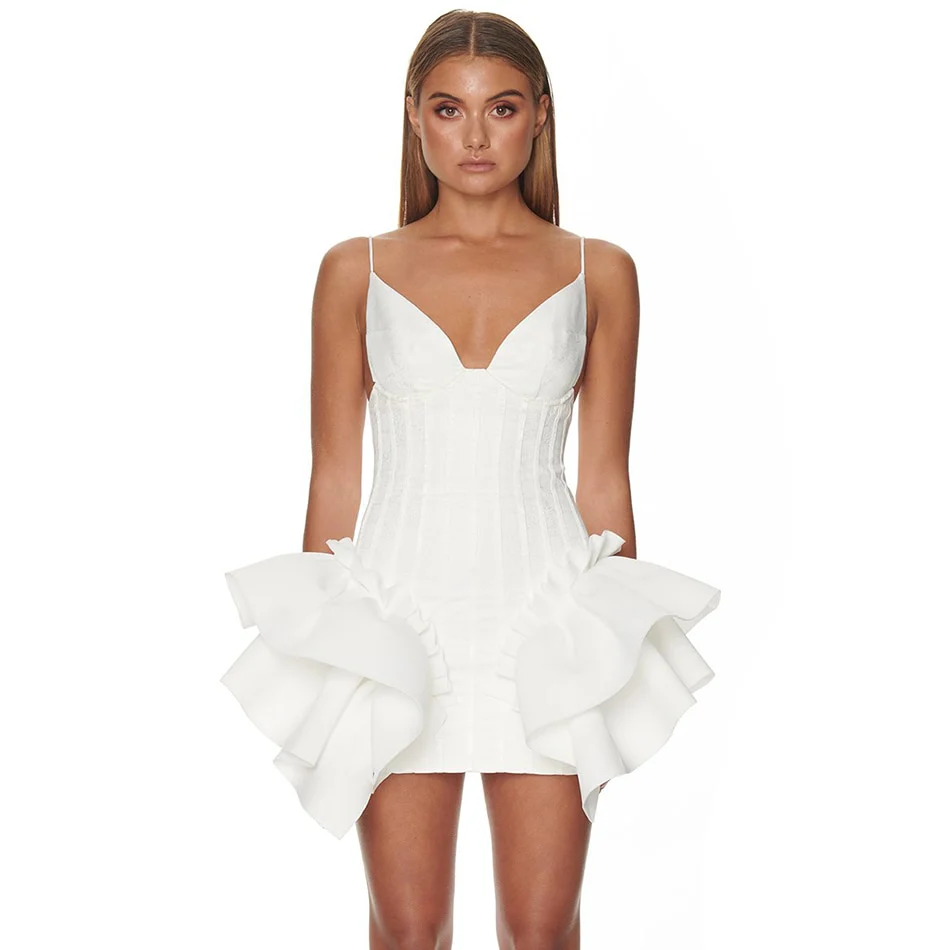 2022 Sexy Summer New Woman Sexy Bandage Dress Spaghetti Strap V-Neck Ruffles - Image 8