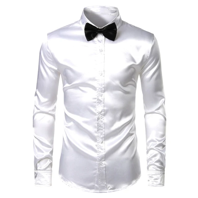 2pcs Silver Silk Shirt+Tie Mens Satin Smooth Tuxedo Shirts - Image 11