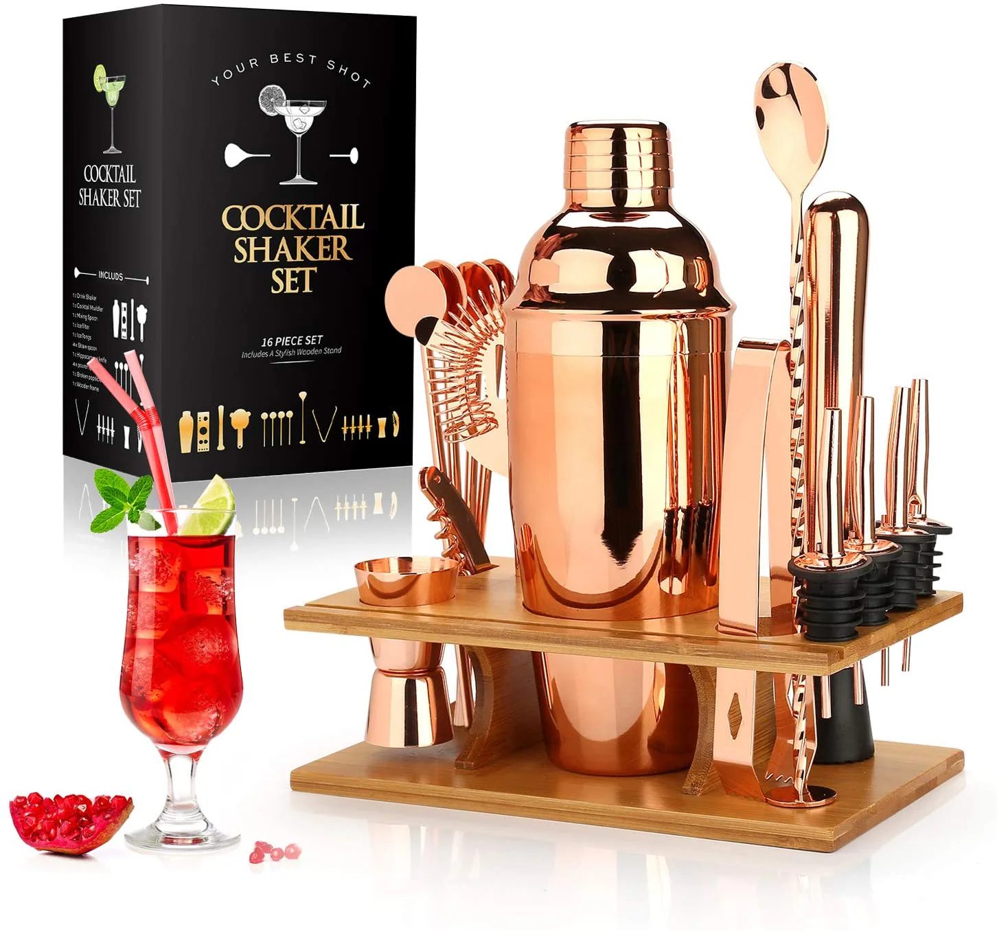 Cocktail Shaker Making Set,16pcs Bartender Kit For Mixer Wine Martini, Stainless Steel Bars Tool, Home Drink Party Accessories - Image 5
