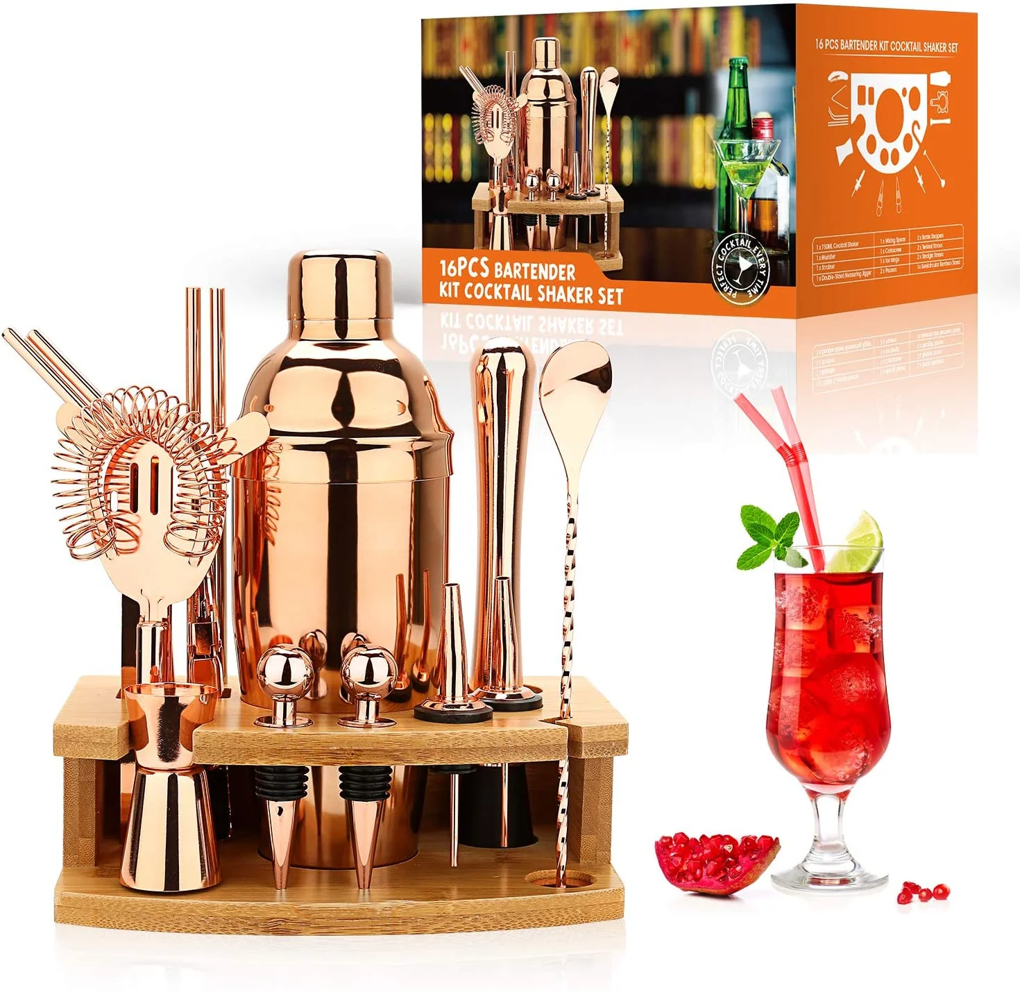 Cocktail Shaker Making Set,16pcs Bartender Kit For Mixer Wine Martini, Stainless Steel Bars Tool, Home Drink Party Accessories - Image 8