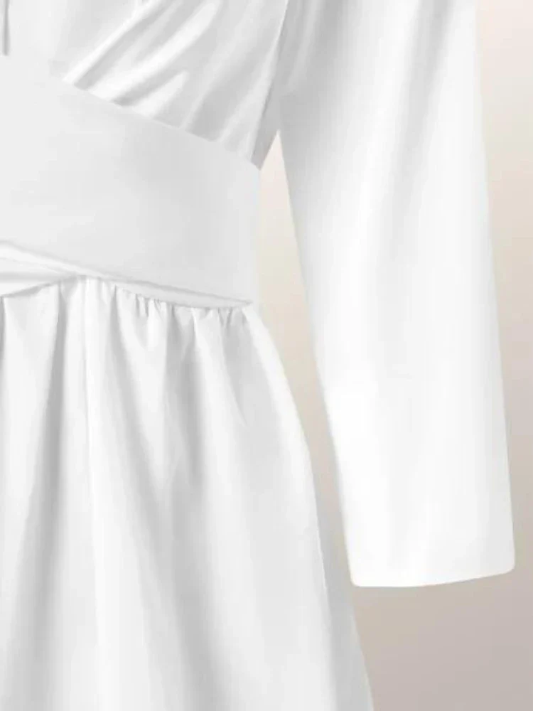 Dresses for Women 2023 Spring Summer Lapel Solid Strap Long Sleeve Dress White Dress Women Clothing Streetwear Evening Dresses - Image 6