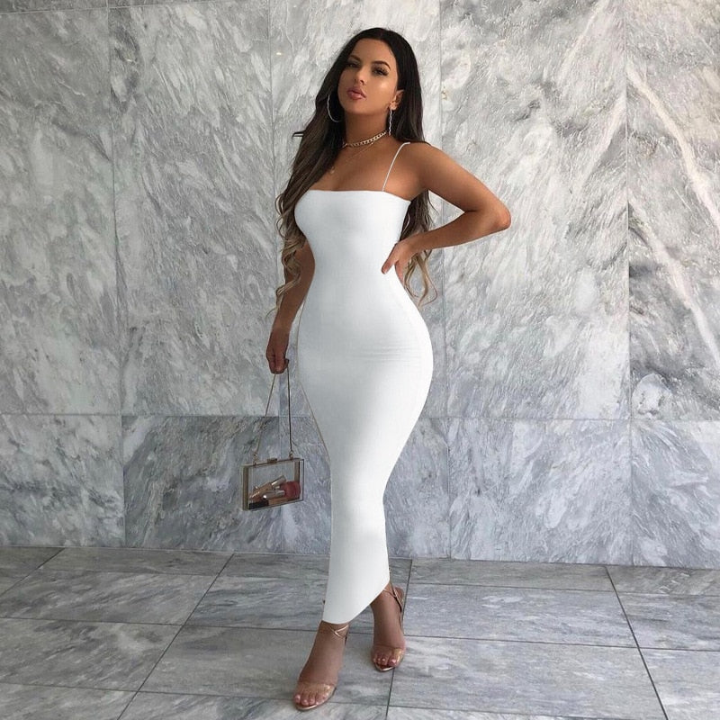 Dulzura 2023 Autumn Winter Women Solid White Black Strap Midi Dress Bodycon Sexy Streetwear Party Club Elegant Fashion Clothes - Image 4