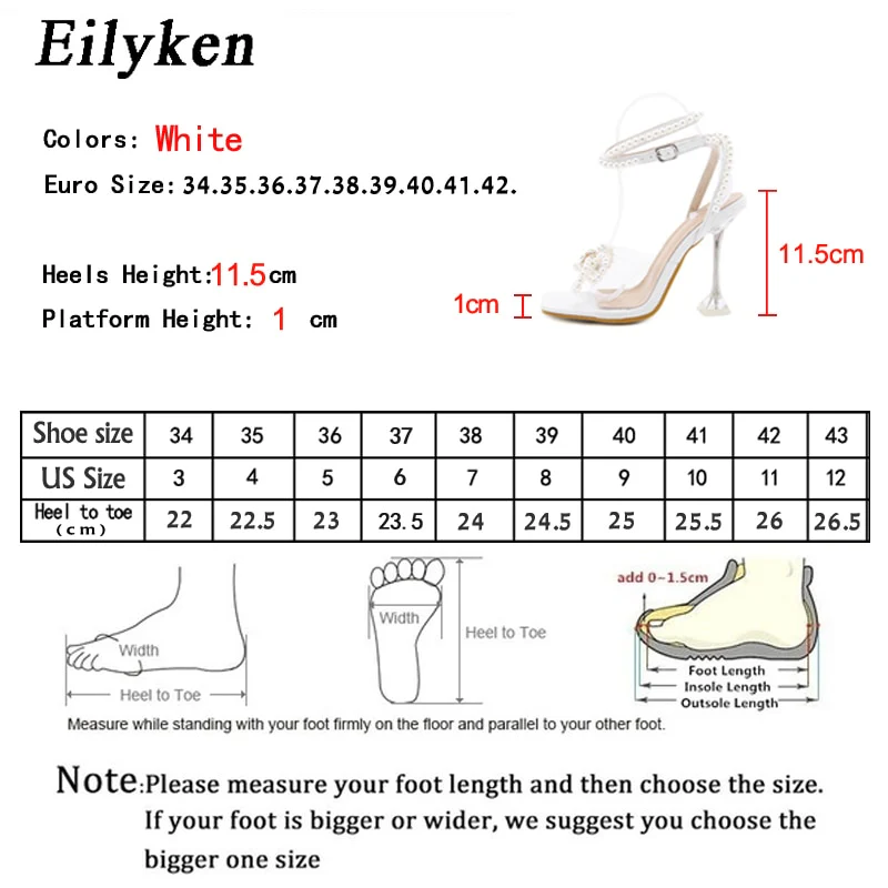 Eilyken New Women Sandals 2023 Summer Sexy Perspex Crystal High Heels Party Wedding Shoes Square Toe Pearls String Bowknot Pumps - Image 10