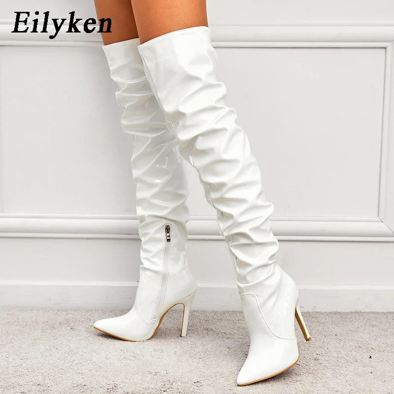 Eilyken Red Women Over The Knee Boots High Heels Patent Leather Solid Pointed Toe Stiletto Side Zipper Sapatos Femininos - Image 10