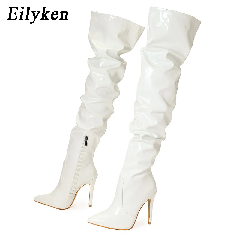 Eilyken Red Women Over The Knee Boots High Heels Patent Leather Solid Pointed Toe Stiletto Side Zipper Sapatos Femininos - Image 3