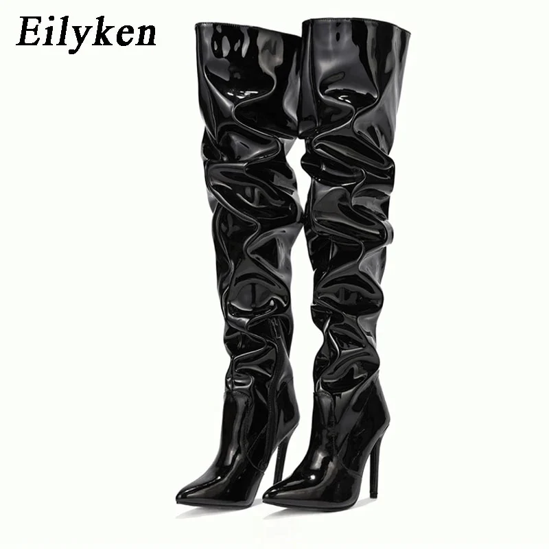 Eilyken Red Women Over The Knee Boots High Heels Patent Leather Solid Pointed Toe Stiletto Side Zipper Sapatos Femininos - Image 6