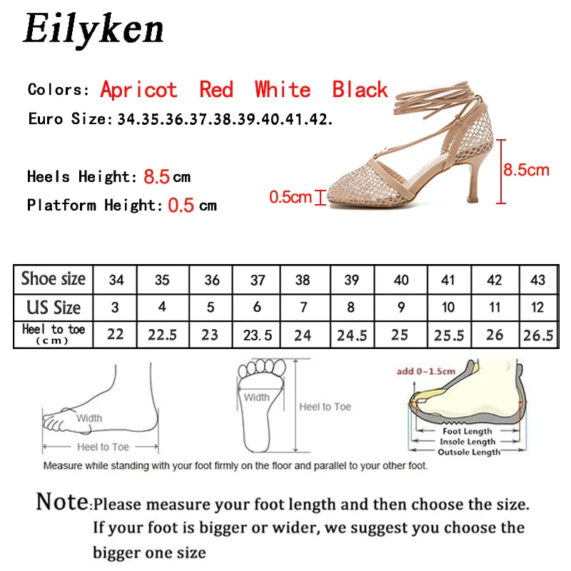 Eilyken Summer Autumn Sexy Mesh Pumps Sandals Female Square Toe High Heel Lace Up Cross-tied Stiletto Hollow Dress Stripper Shoe - Image 8