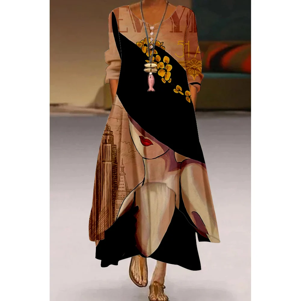 Floral Parrot Print Maxi Long Dress Women's Fashion Party Evening Dresses Sexy high Waist Robe Summer Long Sleeve Elegant Dress - Image 14