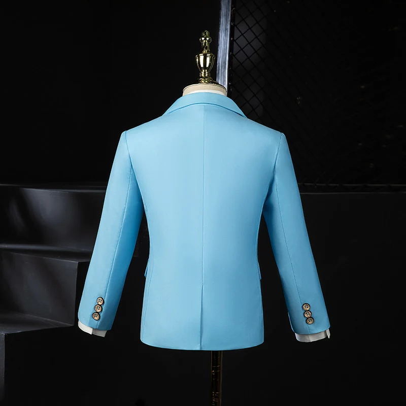 Flower Boys Ceremony Blue Suit Kids Formal Jakcet Vest Pants 3PS Tuxedo Wedding Dress Children Birhtday Party Photograph Costume - Image 7