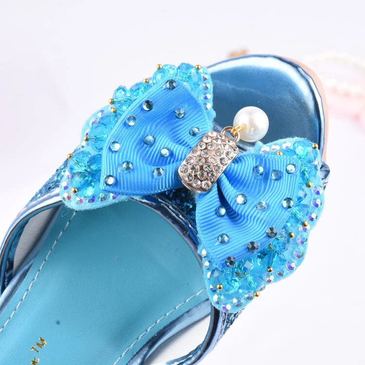 Girls Summer Sandals Slipper Sequined Princesse Children High Heel Party Dress Shoes Leather Slipper For Kids Slides - Image 5