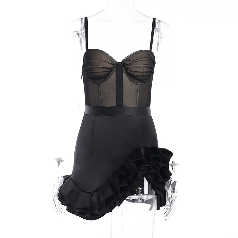 High Fashion Irregular Ruffle Black Mini Dresses for Women Party Evening Dress Sexy Night Out Club Outfits - Image 3