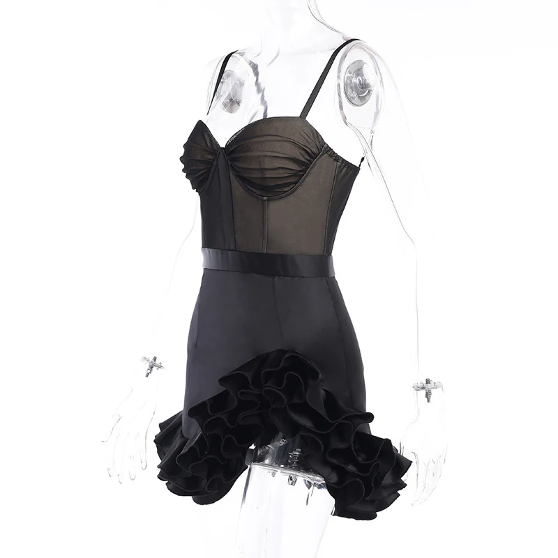 High Fashion Irregular Ruffle Black Mini Dresses for Women Party Evening Dress Sexy Night Out Club Outfits - Image 4