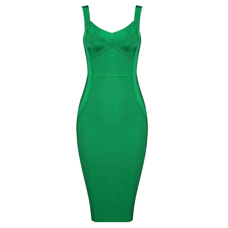 High Quality Pink Green Red Bodycon Knee Length Rayon Bandage Dress Evening Party Dress Vestidos - Image 9