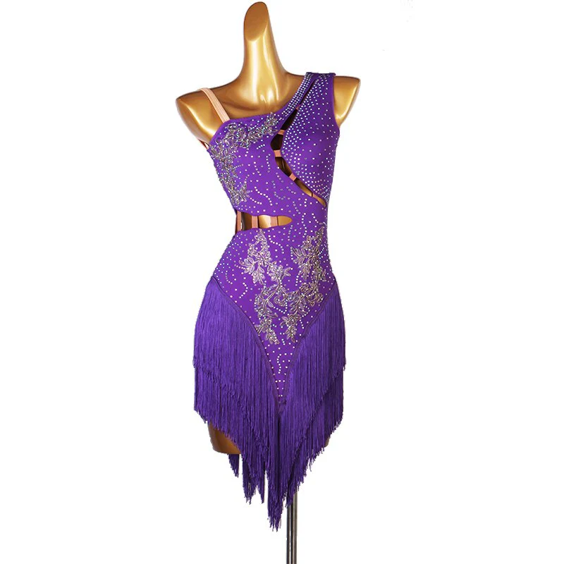 Latin Dress Women Dancing Rhinestone Dress 12 colors Tassels Fringe Dress Rumba Dress Competition Salsa Costume Gatsby Dress - Image 13