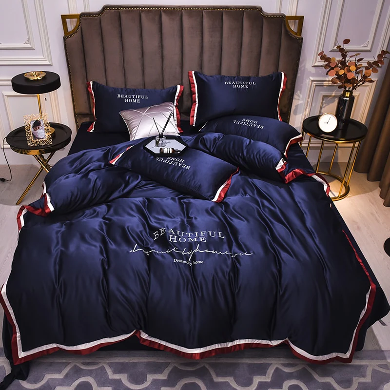 Luxury Bedding Sets Pink Grey White Rayon Embroidery Sheet Quilt Pillowcase Comfortable Soft Fluffy Bedding King Queen 4pcs - Image 13
