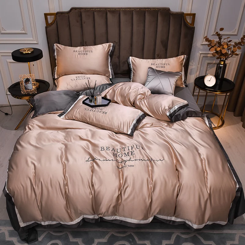 Luxury Bedding Sets Pink Grey White Rayon Embroidery Sheet Quilt Pillowcase Comfortable Soft Fluffy Bedding King Queen 4pcs - Image 5