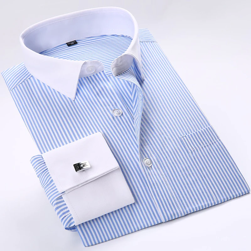 Men French Cufflinks Shirts New Men's Shirts Long Sleeve Tuxedo - Image 12