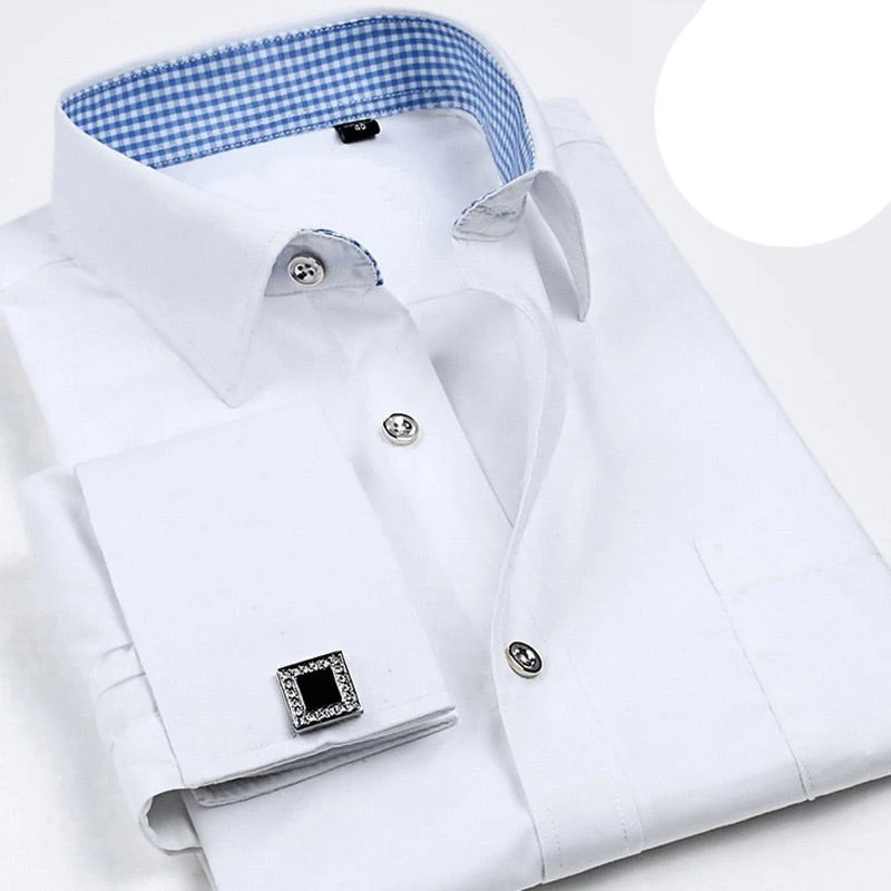 Men French Cufflinks Shirts New Men's Shirts Long Sleeve Tuxedo - Image 13