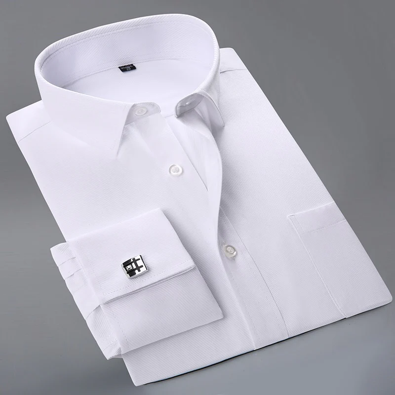 Men French Cufflinks Shirts New Men's Shirts Long Sleeve Tuxedo - Image 3