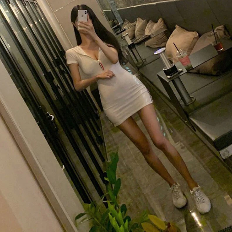 New Year 2022 Women's Summer Dress Mini Bodycon Wrap Hip Robe Sexy Club Woman Clothes Zipper Pullover Dresses With Short Sleeve - Image 6