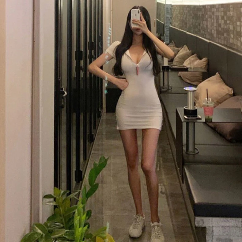 New Year 2022 Women's Summer Dress Mini Bodycon Wrap Hip Robe Sexy Club Woman Clothes Zipper Pullover Dresses With Short Sleeve - Image 7