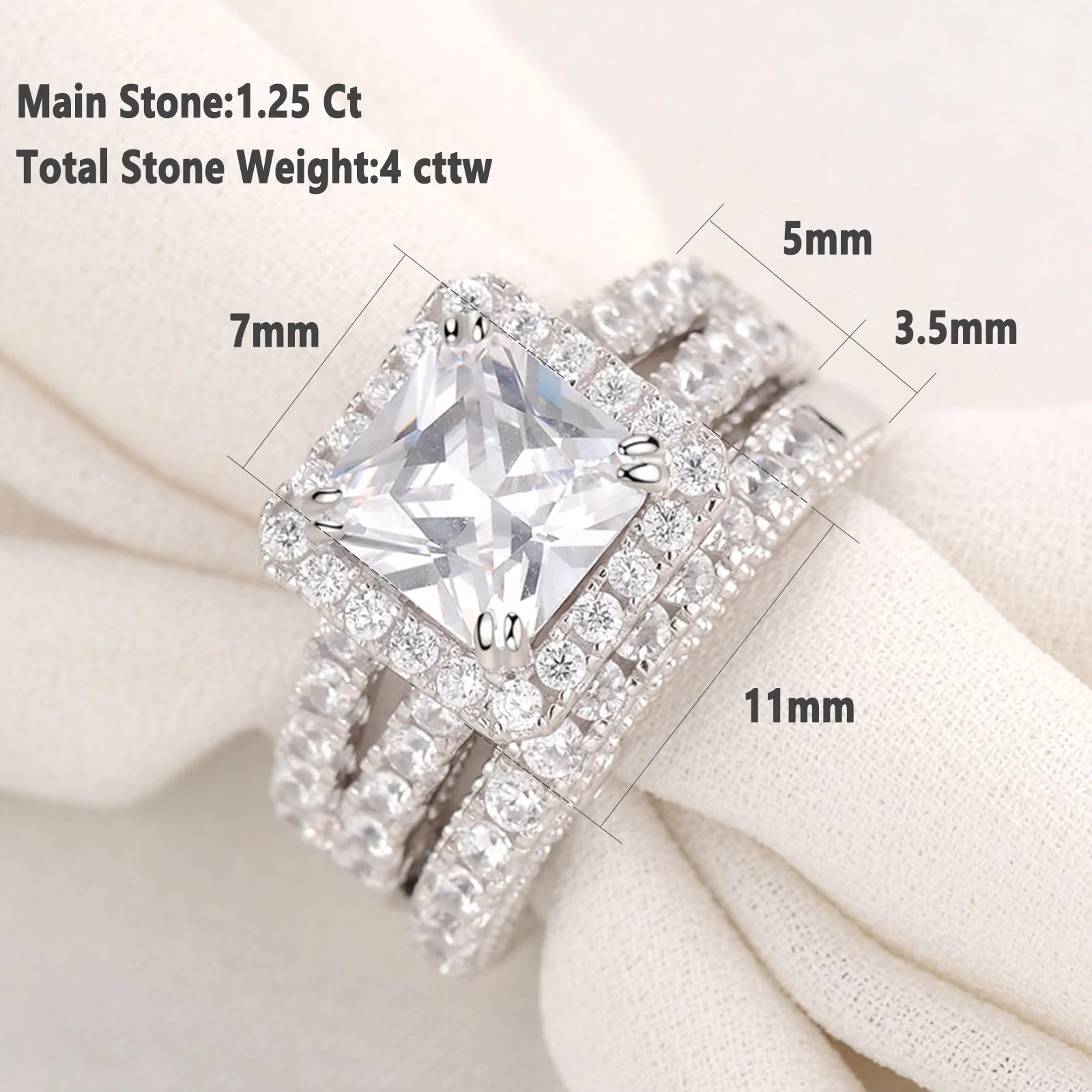 Newshe 2 Pcs Vintage Wedding Rings Set Solid 925 Sterling Silver 4Ct Princess Cut AAAAA CZ Engagement Ring for Women Bridal - Image 3