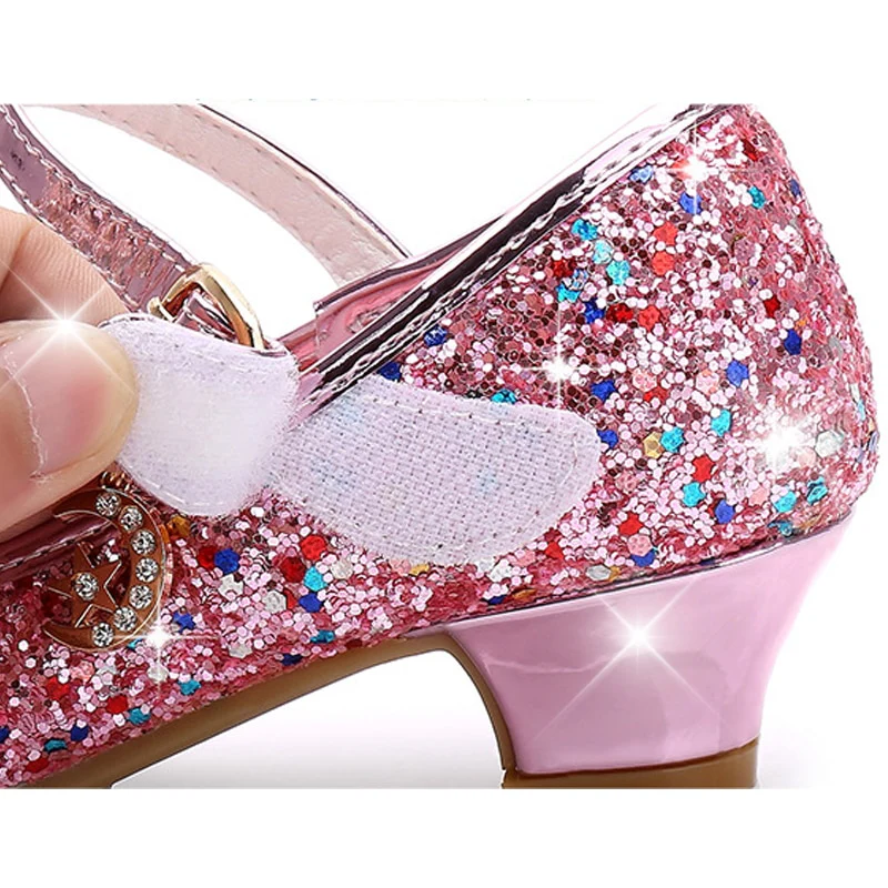 Princess Kids Leather Shoes for Girls Flower Casual Glitter Children High Heel Girls Shoes Butterfly Knot Blue Pink Silver - Image 11