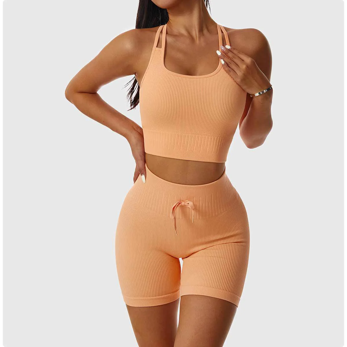 Seamless High Waist Hip Lift Knitted Fitness Shorts with Drawstring Tummy Control Running Shorts - Image 10