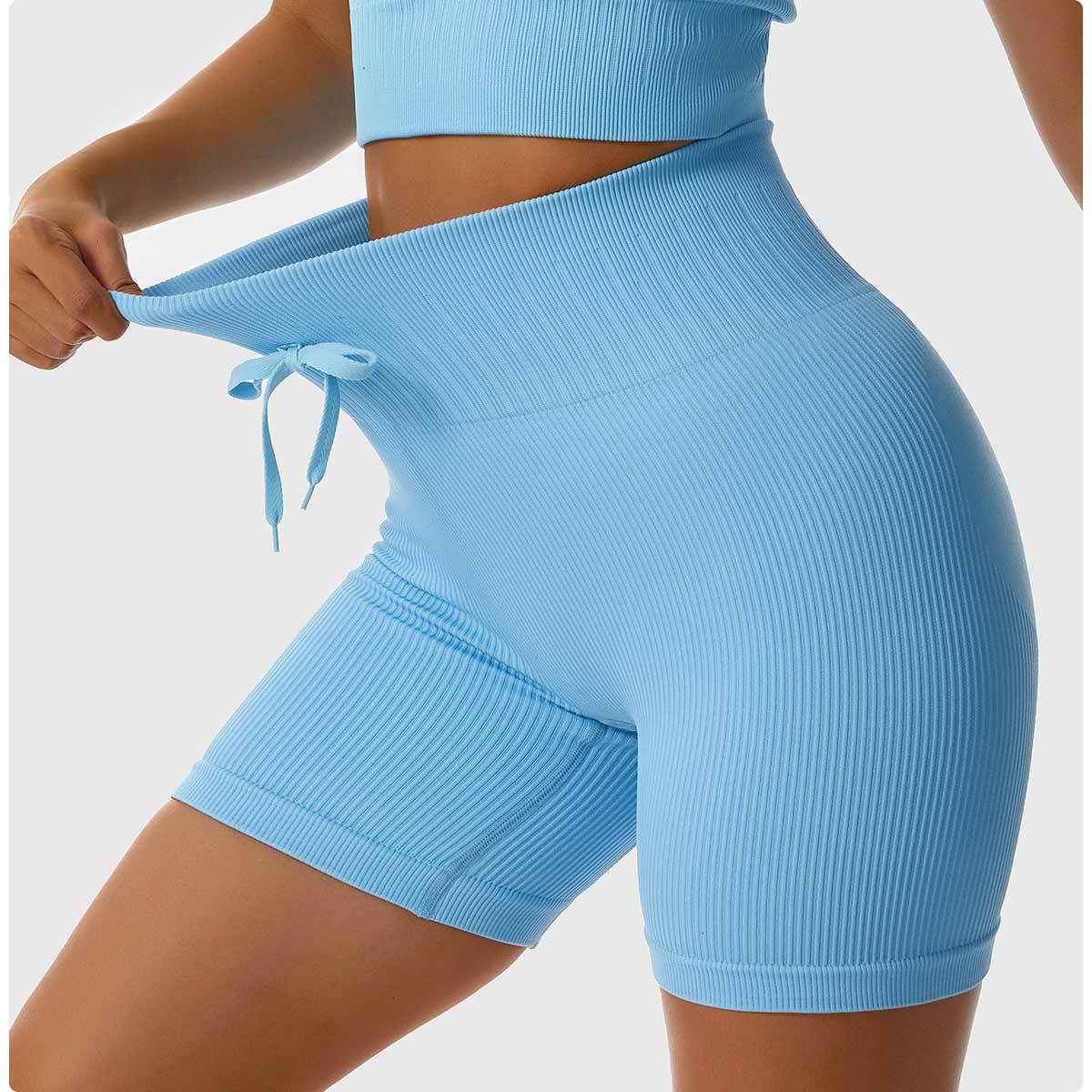 Seamless High Waist Hip Lift Knitted Fitness Shorts with Drawstring Tummy Control Running Shorts - Image 11