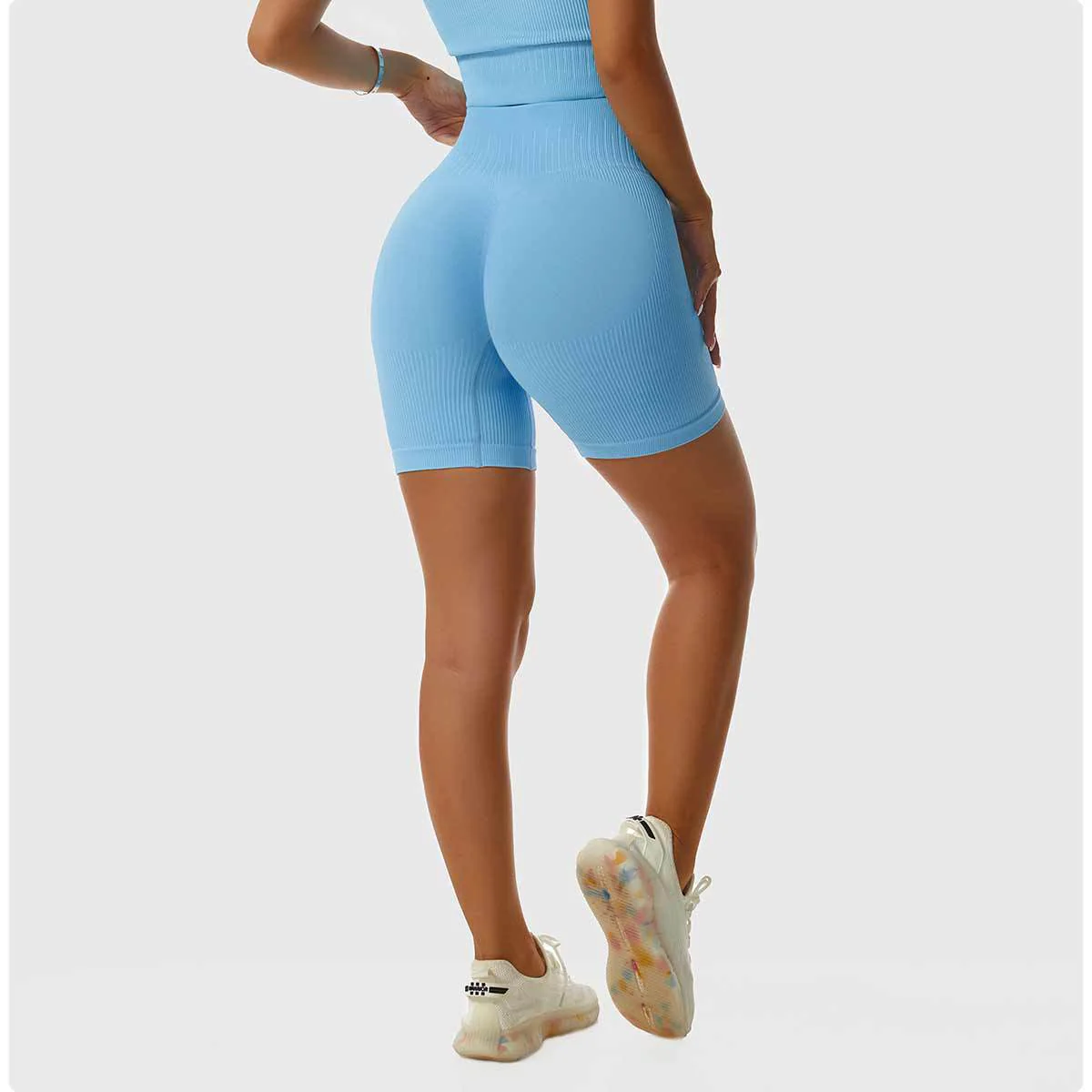 Seamless High Waist Hip Lift Knitted Fitness Shorts with Drawstring Tummy Control Running Shorts - Image 12