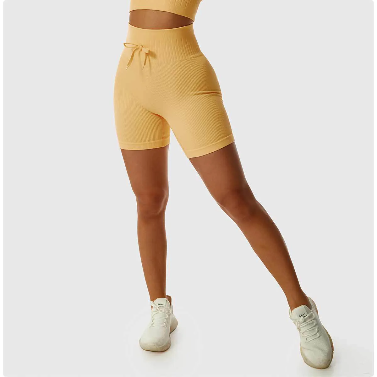 Seamless High Waist Hip Lift Knitted Fitness Shorts with Drawstring Tummy Control Running Shorts - Image 5