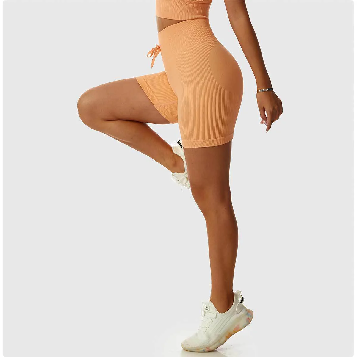 Seamless High Waist Hip Lift Knitted Fitness Shorts with Drawstring Tummy Control Running Shorts - Image 6