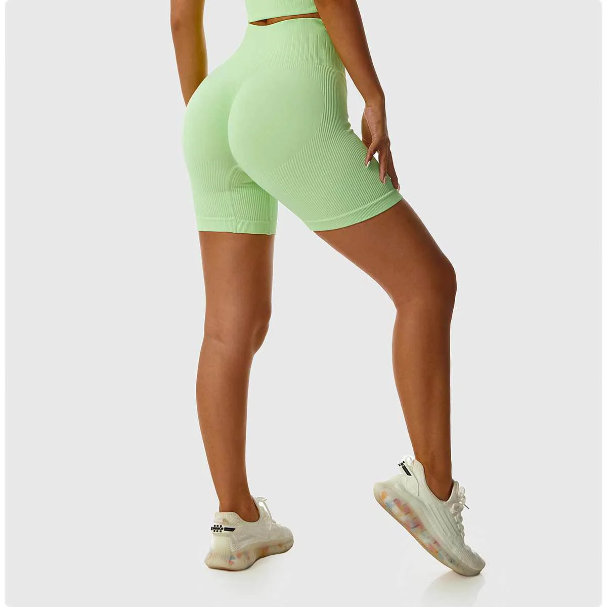 Seamless High Waist Hip Lift Knitted Fitness Shorts with Drawstring Tummy Control Running Shorts - Image 7