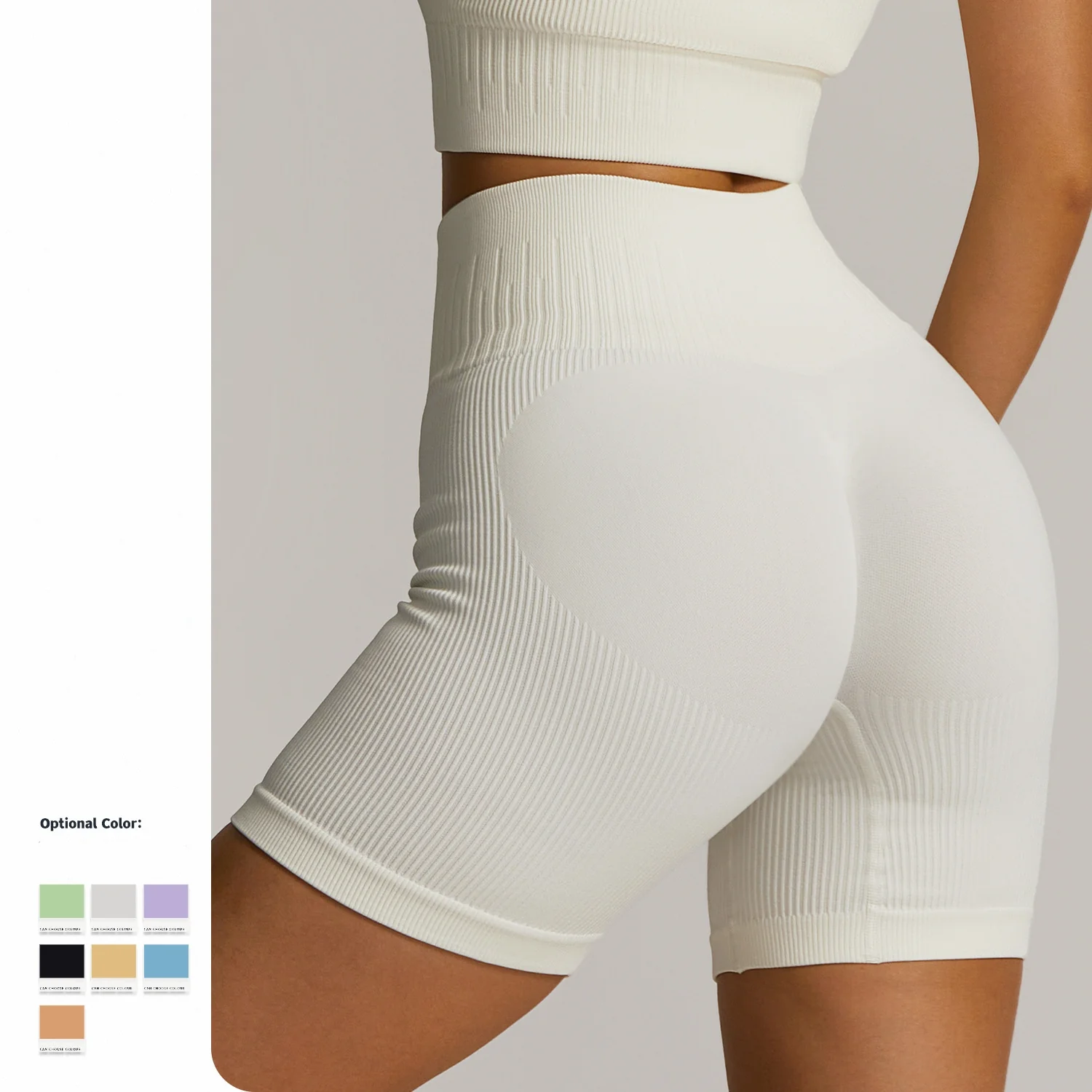 Seamless High Waist Hip Lift Knitted Fitness Shorts with Drawstring Tummy Control Running Shorts - Image 8