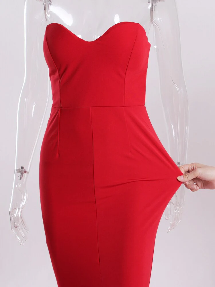 Sexy Strapless Long Black Maxi Dress Front Slit Bare Shoulder Red Women's Evening Summer Night Gown Party Maternity Dresses - Image 12