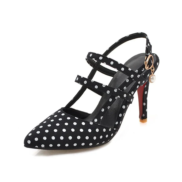 Shoes Woman Polka dot Pointed Toe Sandals Slip on High Heel Slides - Image 3