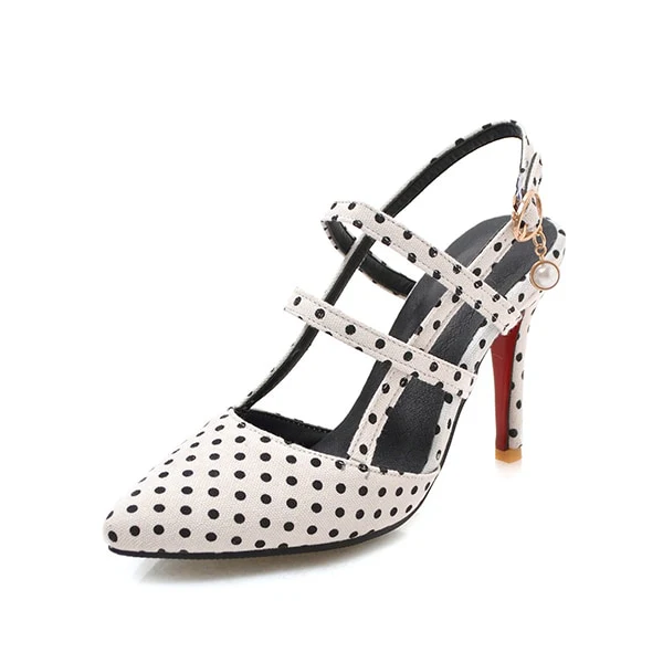Shoes Woman Polka dot Pointed Toe Sandals Slip on High Heel Slides - Image 4