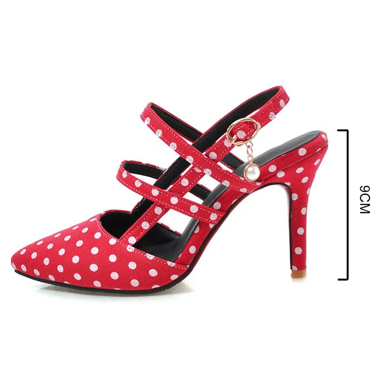Shoes Woman Polka dot Pointed Toe Sandals Slip on High Heel Slides - Image 5
