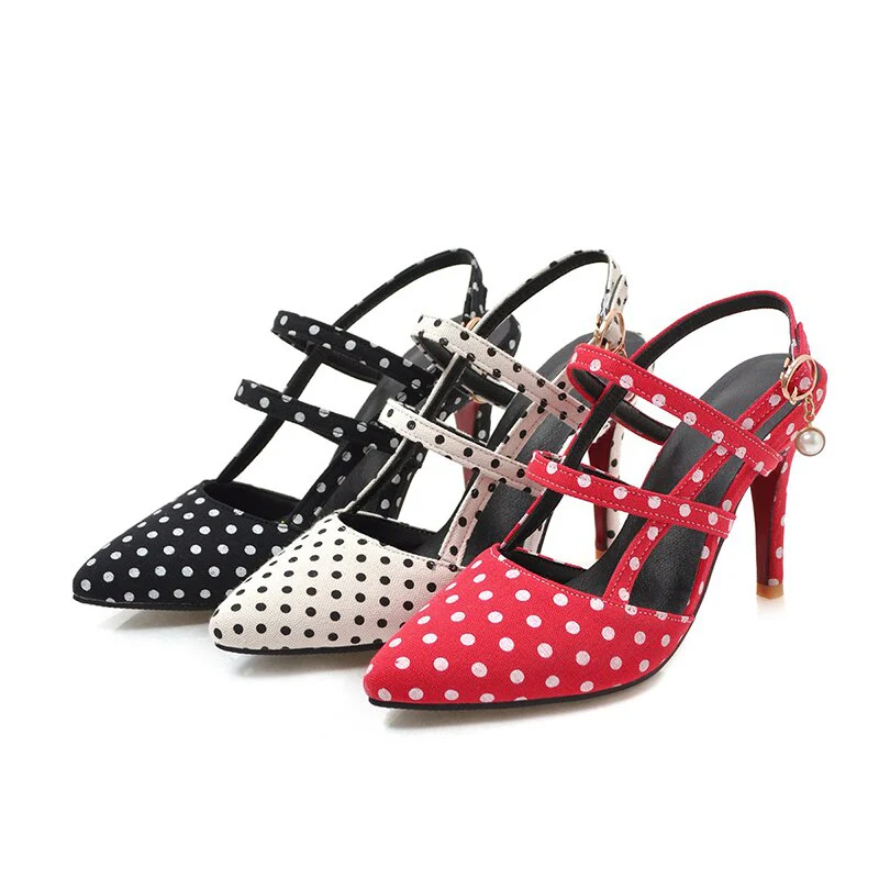 Shoes Woman Polka dot Pointed Toe Sandals Slip on High Heel Slides - Image 8