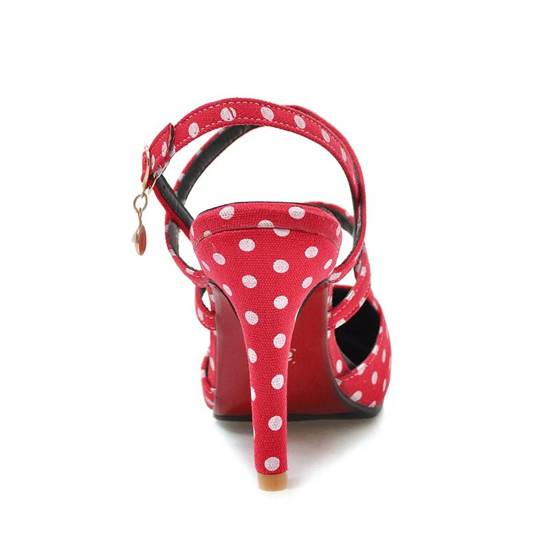 Shoes Woman Polka dot Pointed Toe Sandals Slip on High Heel Slides - Image 9