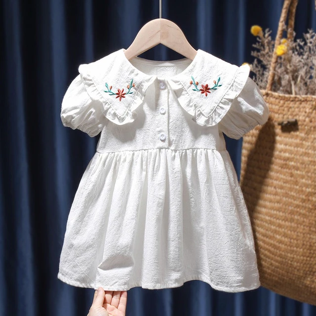 Spring Summer Girls Clothing Cute Children Dresses Kids Baby Girl Plaid Cotton Linen Lapel Collar Dress Long Sleeve Skirt - Image 15