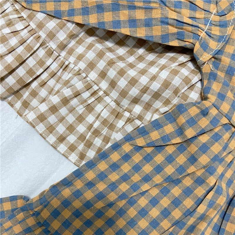 Spring Summer Girls Clothing Cute Children Dresses Kids Baby Girl Plaid Cotton Linen Lapel Collar Dress Long Sleeve Skirt - Image 7