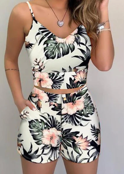 Summer Women Fashion 2-piece Outfit Set Sleeveless Print Top and Shorts Set for Ladies Women Party wear - Image 5