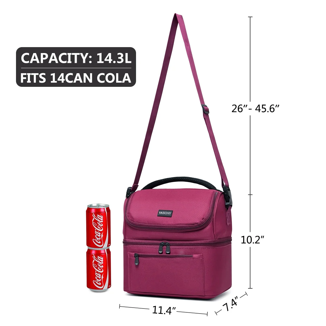 VASCHY Lunch Bag Insulated Lunch Cooler Bag Leak-proof in Dual Compartment Bento Bag for Women Men 14 Cans Picnic Bag Burgundy - Image 3