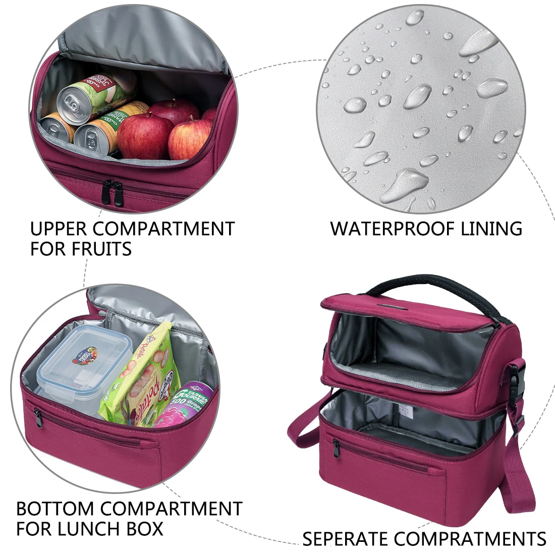 VASCHY Lunch Bag Insulated Lunch Cooler Bag Leak-proof in Dual Compartment Bento Bag for Women Men 14 Cans Picnic Bag Burgundy - Image 6
