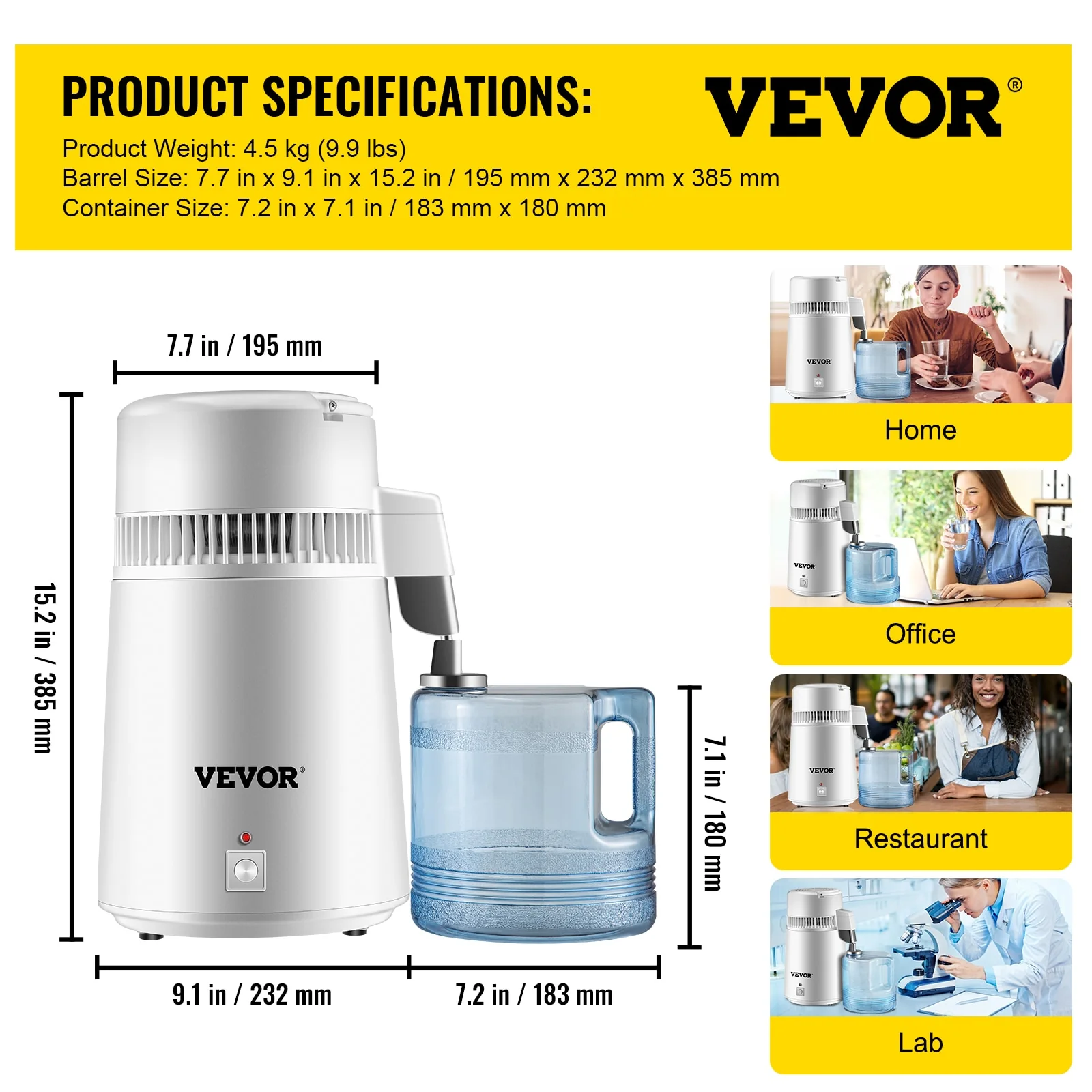 VEVOR 4L Water Distiller Purifier Filter Dispenser Heating Drinking Bottle Softener 304 Stainless Steel Home Appliance for Offic - Image 3