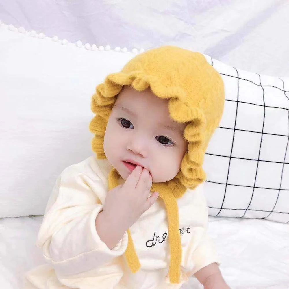 Winter Baby Girls Toddler Solid Print Hats With Ruffle Design Casual Caps Headwear New - Image 14